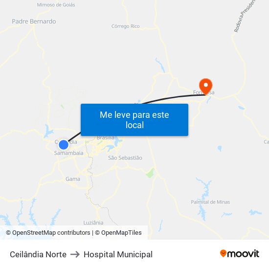 Ceilândia Norte to Hospital Municipal map