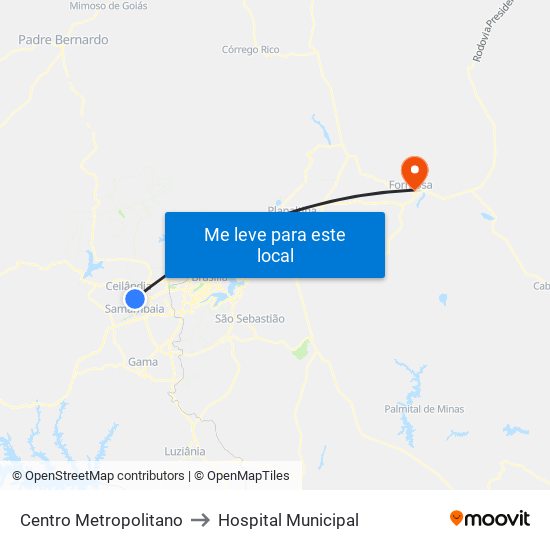 Centro Metropolitano to Hospital Municipal map