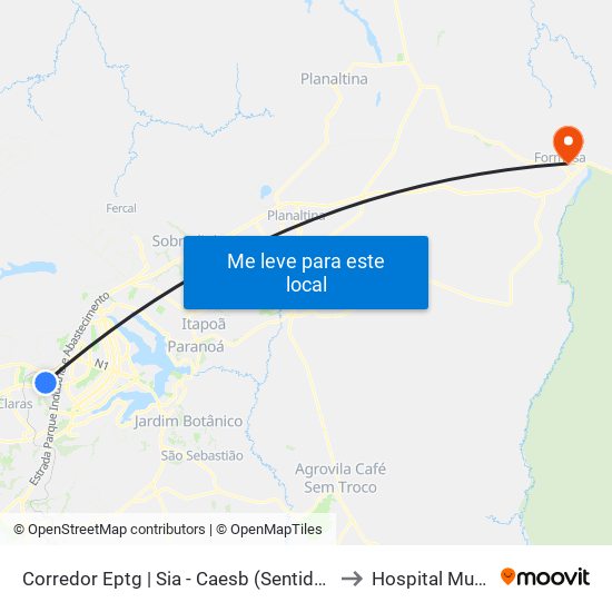 Corredor Eptg | Sia - Caesb (Sentido Taguatinga) to Hospital Municipal map