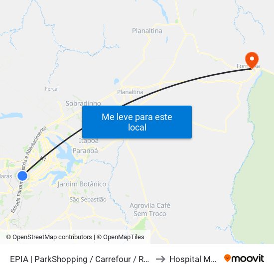 Epia Sul | Parkshopping / Carrefour / Rod. Interestadual / Assaí to Hospital Municipal map