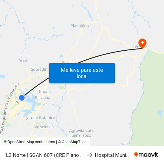 L2 Norte | Sgan 607 (Brasília Medical Center / Cean) to Hospital Municipal map