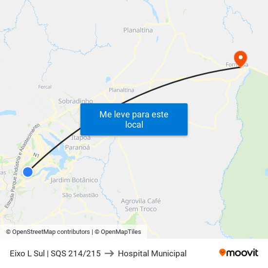 Eixo L Sul | Sqs 214/215 to Hospital Municipal map