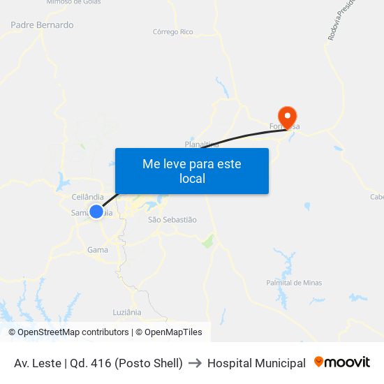 Av. Leste | Qd. 416 (Posto Shell) to Hospital Municipal map