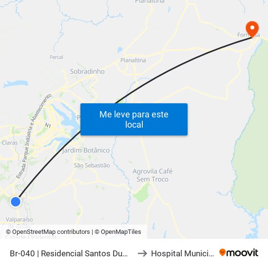 Br-040 | Residencial Santos Dumont to Hospital Municipal map