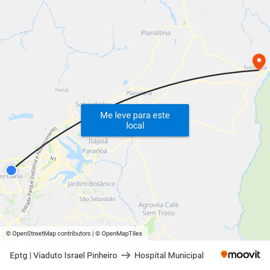 Eptg | Viaduto Israel Pinheiro to Hospital Municipal map