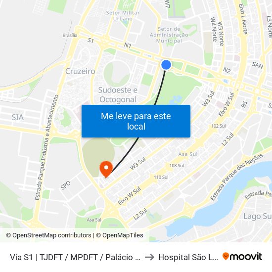 Via S1 | Tjdft / Mpdft / Palácio Do Buriti to Hospital São Lucas map