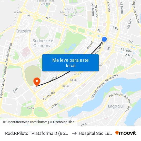 Rod.P.Piloto | Plataforma D (Box 16) to Hospital São Lucas map