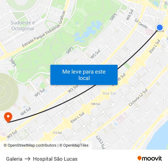 Galeria to Hospital São Lucas map