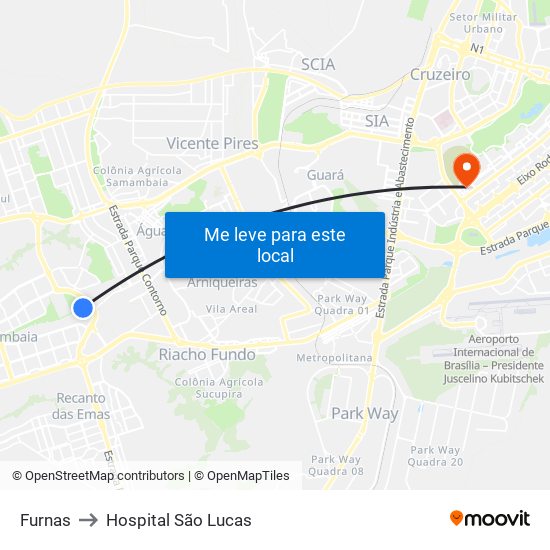 Furnas to Hospital São Lucas map