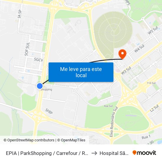 Epia Sul | Parkshopping / Carrefour / Rod. Interestadual / Assaí to Hospital São Lucas map