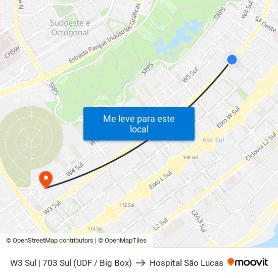 W3 Sul | 703 Sul (UDF / Big Box) to Hospital São Lucas map