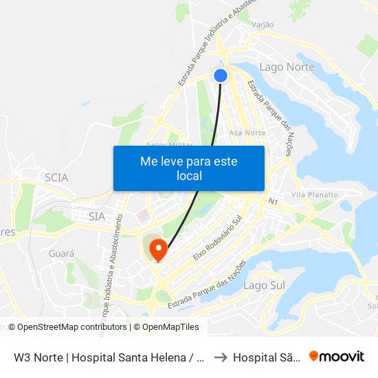 W3 Norte | Hospital Santa Helena / Santa Lúcia Norte to Hospital São Lucas map