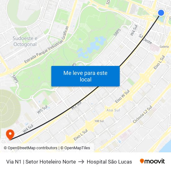 Via N1 | Setor Hoteleiro Norte to Hospital São Lucas map