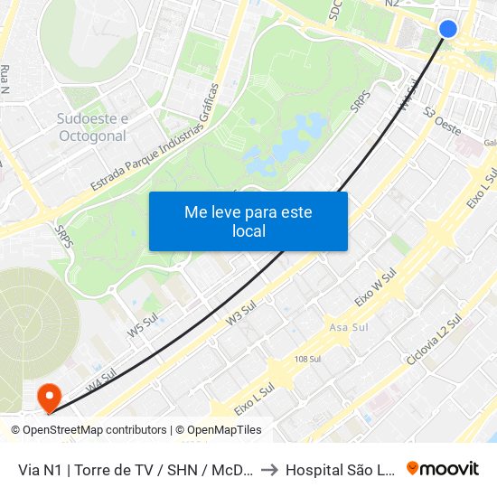 Via N1 | Torre De Tv / Shn / Mcdonald's to Hospital São Lucas map