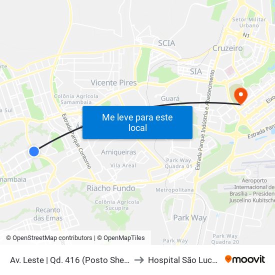 Av. Leste | Qd. 416 (Posto Shell) to Hospital São Lucas map