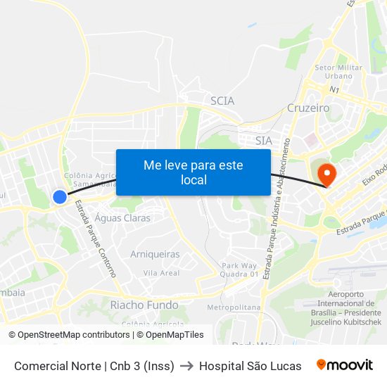 Comercial Norte | Cnb 3 (Inss) to Hospital São Lucas map