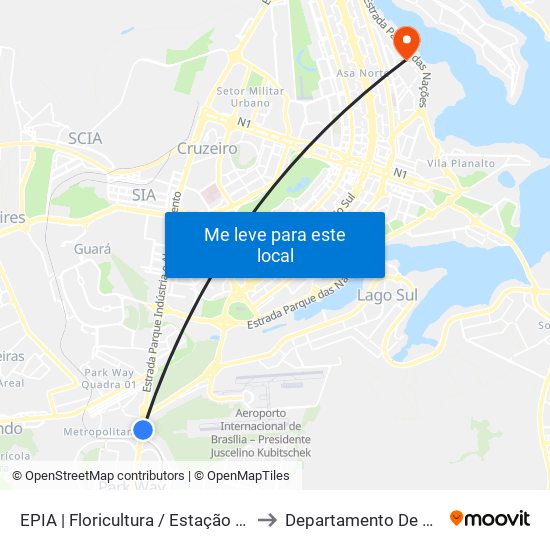 EPIA | Floricultura / Estação BRT Park Way to Departamento De Estatística map