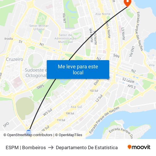 Setor Policial Sul | Corpo De Bombeiros to Departamento De Estatística map