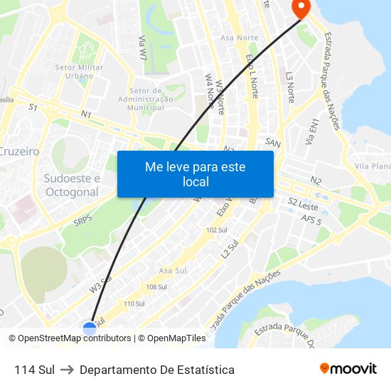 114 Sul to Departamento De Estatística map