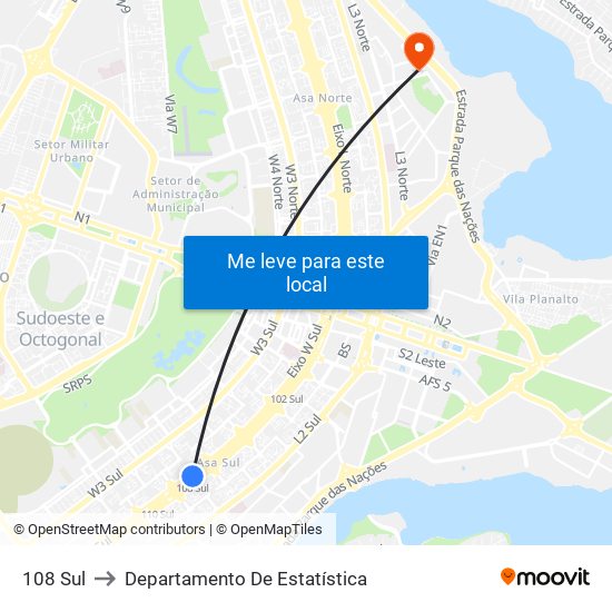 108 Sul to Departamento De Estatística map