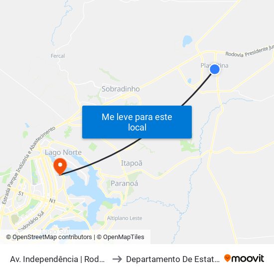 Av. Independência | Rodoviária to Departamento De Estatística map