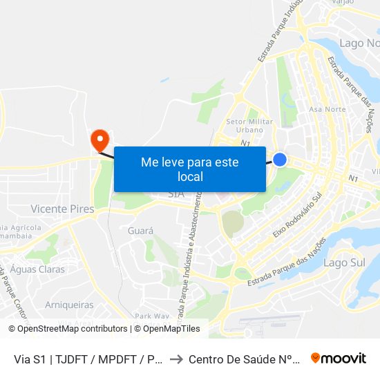 Via S1 | Tjdft / Mpdft / Palácio Do Buriti to Centro De Saúde Nº4 - Estrutural map