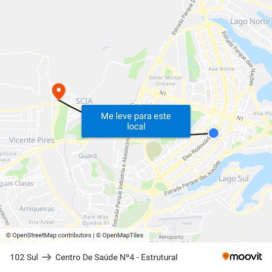 102 Sul to Centro De Saúde Nº4 - Estrutural map