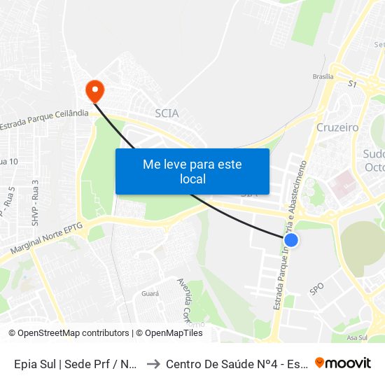 EPIA | Polícia Rodoviária Federal / NOVACAP to Centro De Saúde Nº4 - Estrutural map