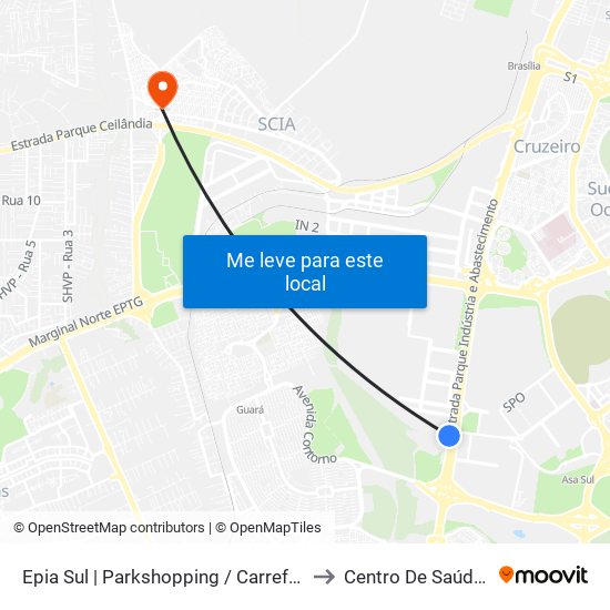 Epia Sul | Parkshopping / Carrefour / Rod. Interestadual / Assaí to Centro De Saúde Nº4 - Estrutural map
