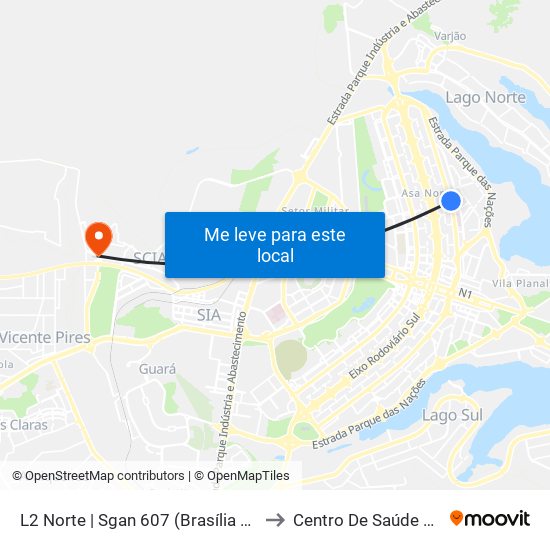 L2 Norte | Sgan 607 (Brasília Medical Center / Cean) to Centro De Saúde Nº4 - Estrutural map