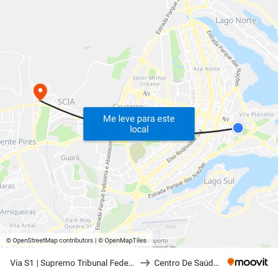 Via S1 | Supremo Tribunal Federal / Praça dos Três Poderes to Centro De Saúde Nº4 - Estrutural map