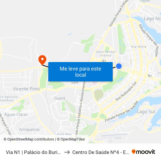 Via N1 | Palácio do Buriti / TCDF to Centro De Saúde Nº4 - Estrutural map