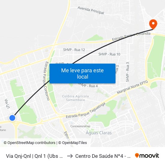 Via Qnj-Qnl | Qnl 1 (Ubs 3 / Ced 6) to Centro De Saúde Nº4 - Estrutural map