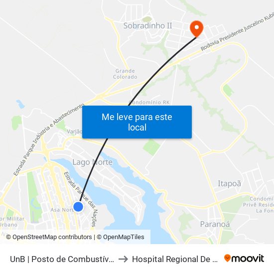 UnB | Posto de Combustíveis / Subway to Hospital Regional De Sobradinho map