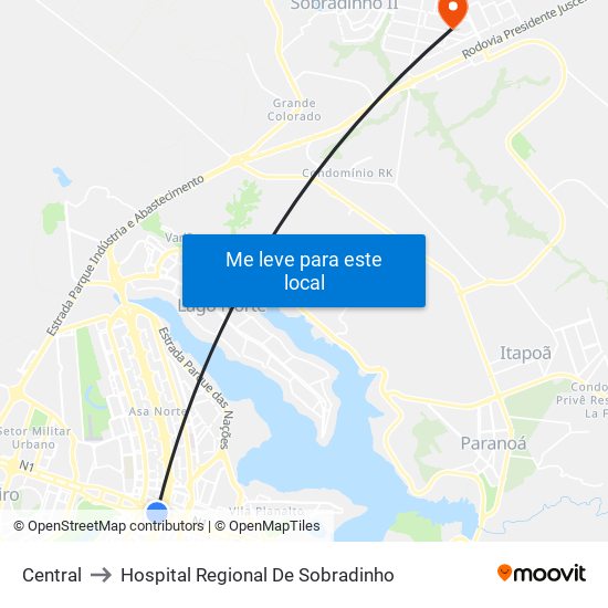 Central to Hospital Regional De Sobradinho map