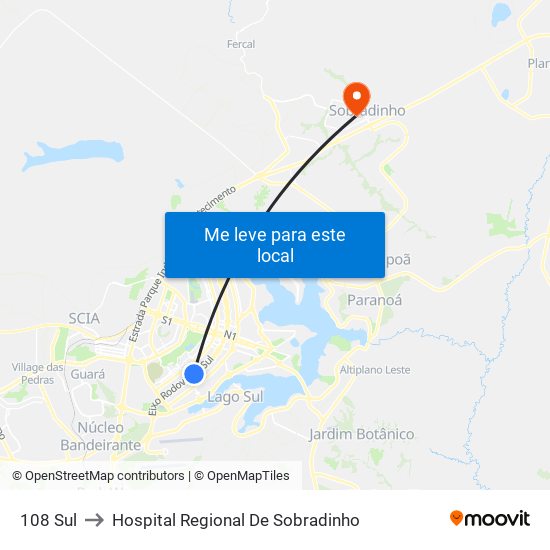 108 Sul to Hospital Regional De Sobradinho map