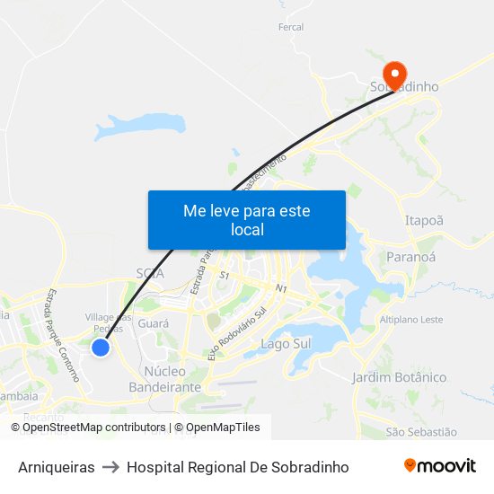 Arniqueiras to Hospital Regional De Sobradinho map
