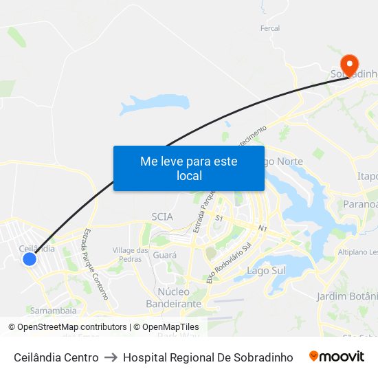 Ceilândia Centro to Hospital Regional De Sobradinho map