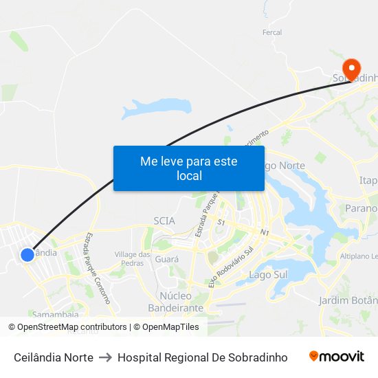 Ceilândia Norte to Hospital Regional De Sobradinho map