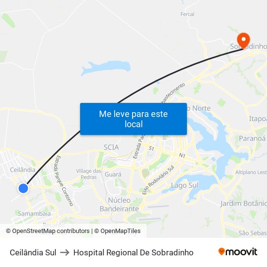 Ceilândia Sul to Hospital Regional De Sobradinho map