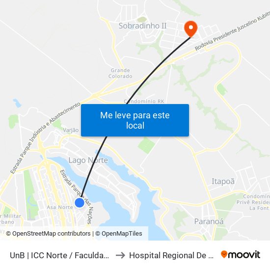 Unb | Icc Norte / Faculdade De Direito to Hospital Regional De Sobradinho map