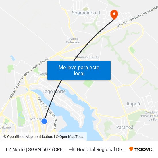 L2 Norte | Sgan 607 (Brasília Medical Center / Cean) to Hospital Regional De Sobradinho map