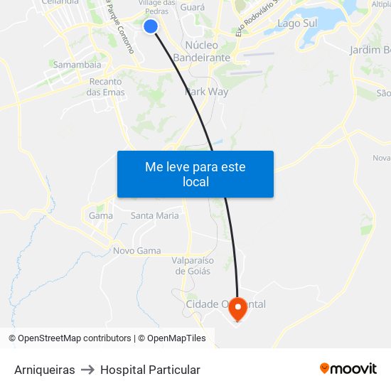 Arniqueiras to Hospital Particular map