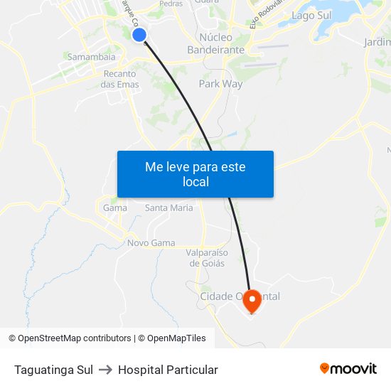Taguatinga Sul to Hospital Particular map