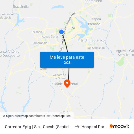 Corredor Eptg | Sia - Caesb (Sentido Taguatinga) to Hospital Particular map