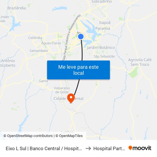 Eixo L Sul | Banco Central / Hospital De Base to Hospital Particular map