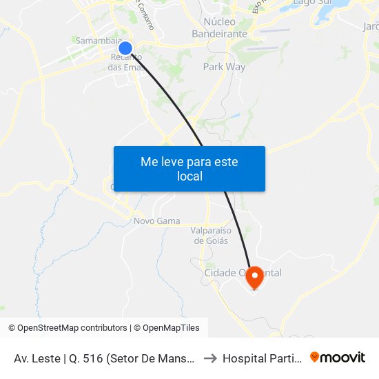 Av. Leste | Q. 516 (Setor De Mansões Q. 5) to Hospital Particular map
