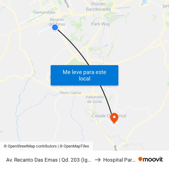 Av. Recanto Das Emas | Qd. 203 (Igreja Universal) to Hospital Particular map