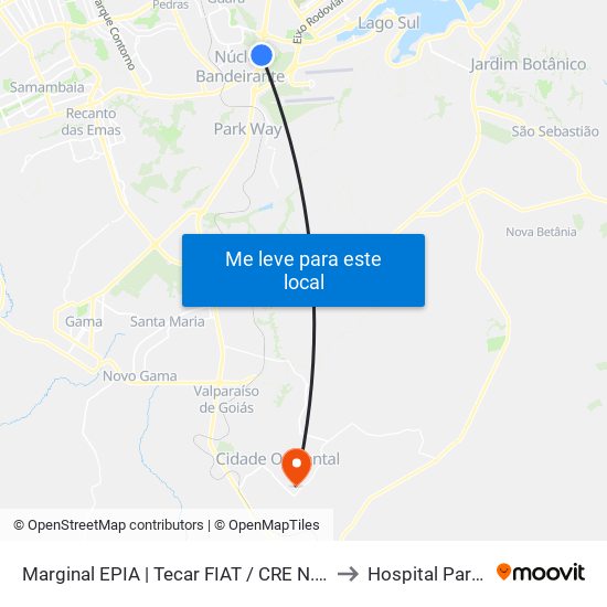 Marginal Epia Sul | Tecar Fiat / Cre Núcleo Bandeirante to Hospital Particular map
