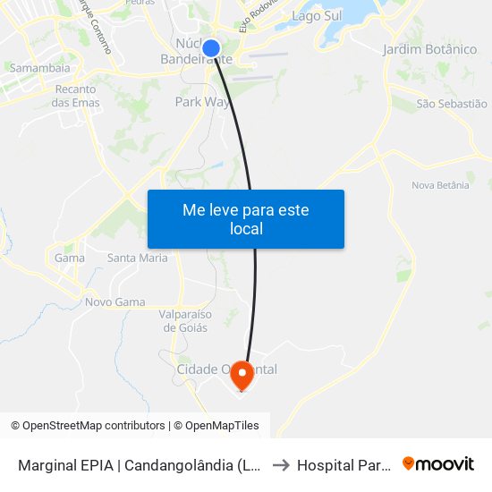 Marginal EPIA Sul | Candangolândia «Oposto» to Hospital Particular map